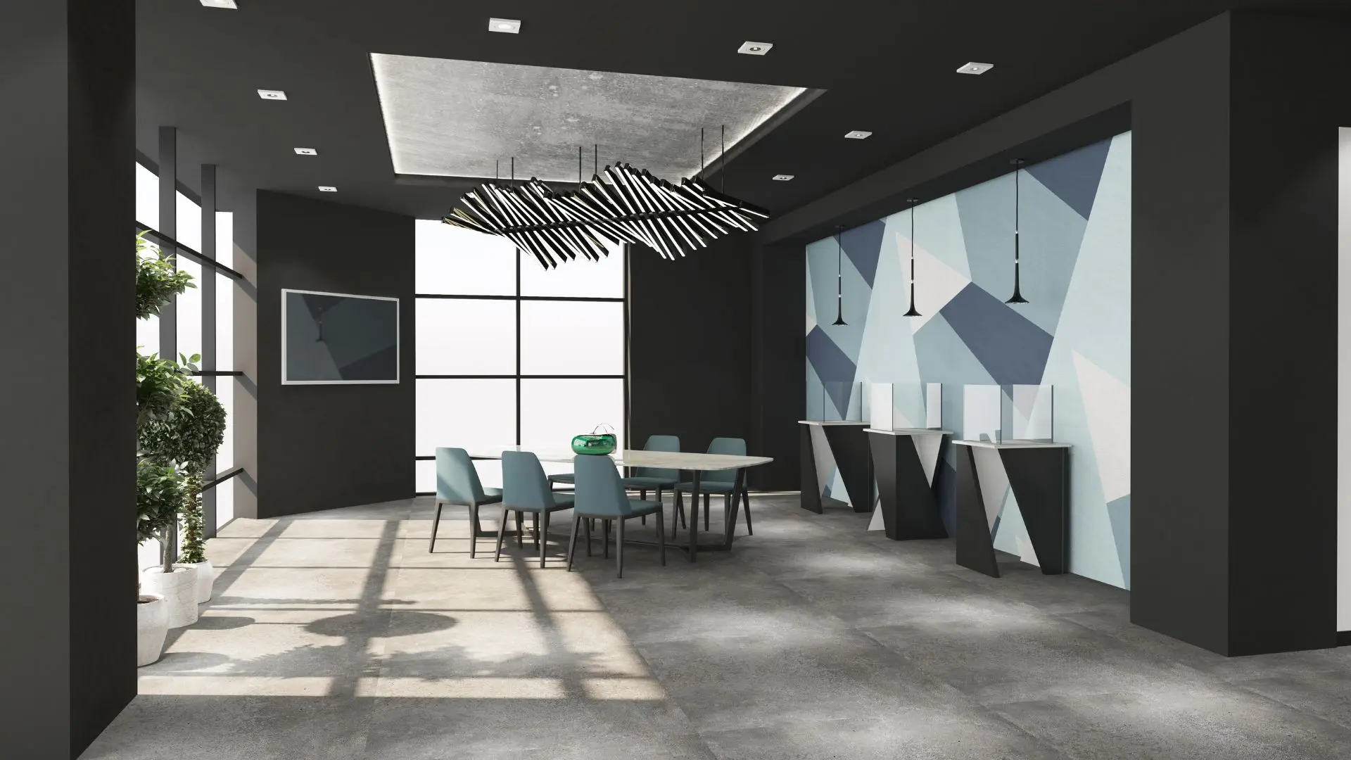 Ufficio con smart film e smart glass, chiamato anche switchable film e switchable glass