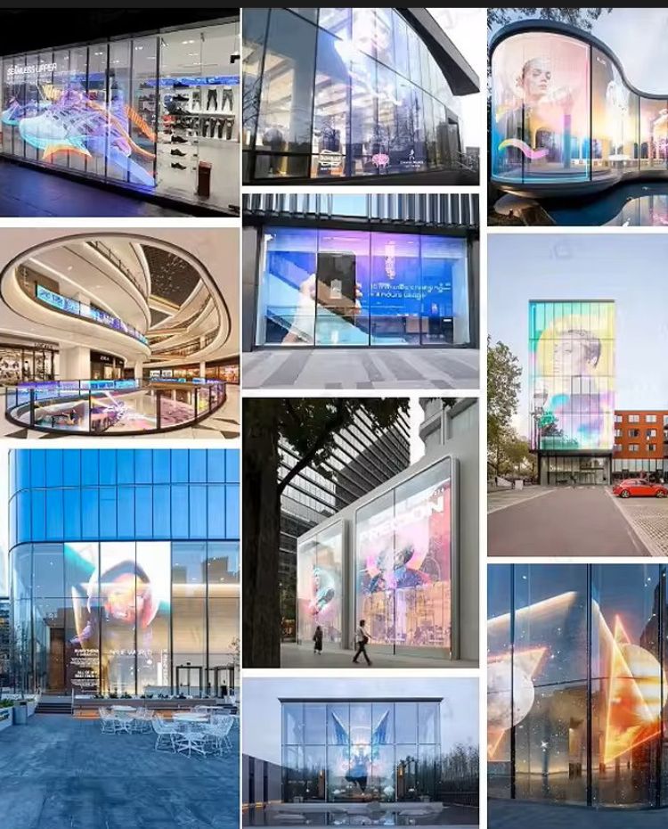 Installazione LED Film Olografico trasparente su vetrina retail di lusso